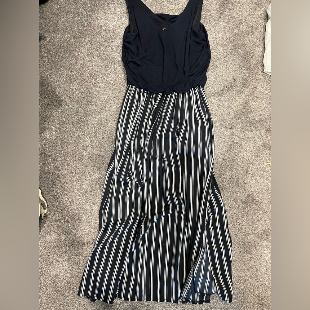 LOFT Navy and White Striped Maxi Dress